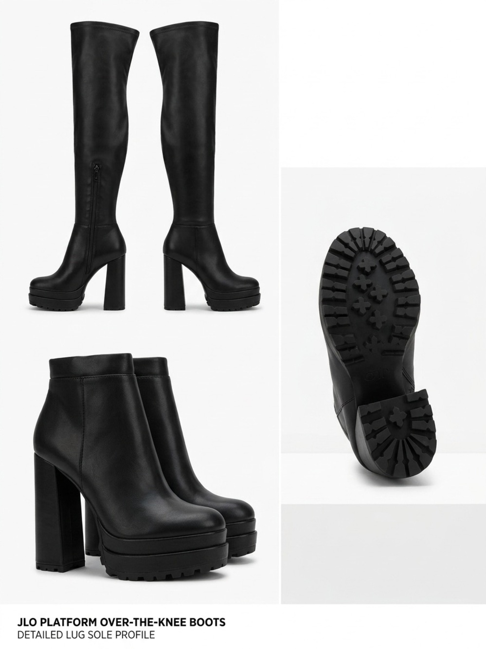 Jennifer Lopez Black Platform Lug-Sole Over-The-Knee Heeled Boots